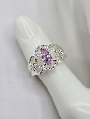Swarovski Crystal Elements Silver Statement Ring Pink Size 8.75 Bridal Prom